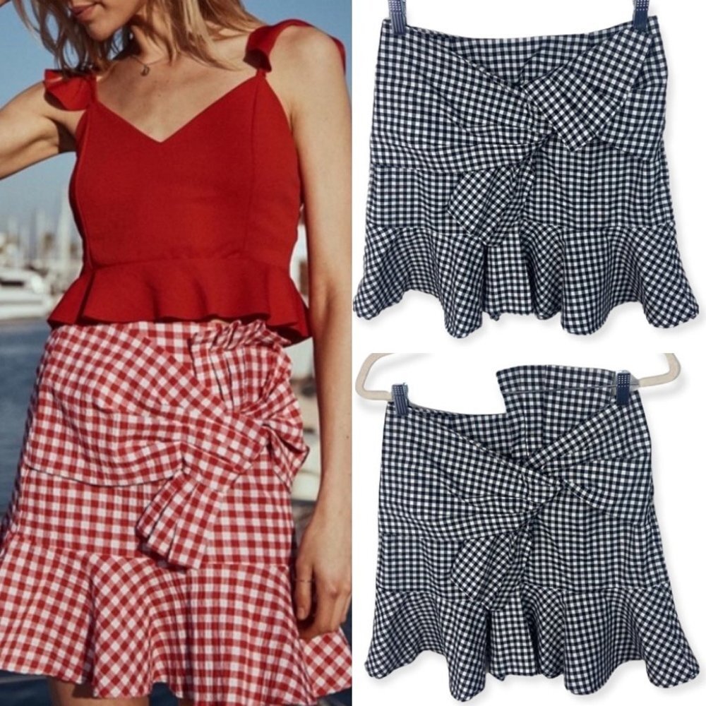 Revolve Sage The Label Let‎ Go Skirt Gingham Print Black White Size Large Boho L
